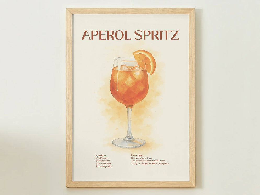 Aperol Spritz Cocktail Poster – Akvarellstil
