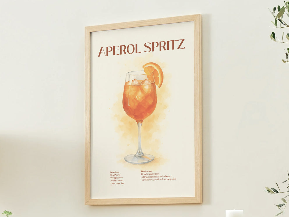 Aperol Spritz Cocktail Poster – Akvarellstil