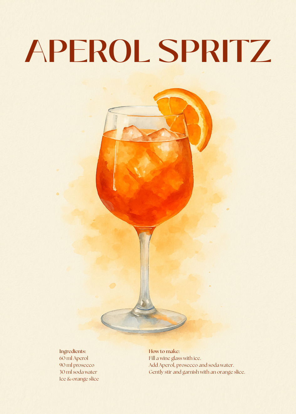 Aperol Spritz Cocktail Poster – Akvarellstil