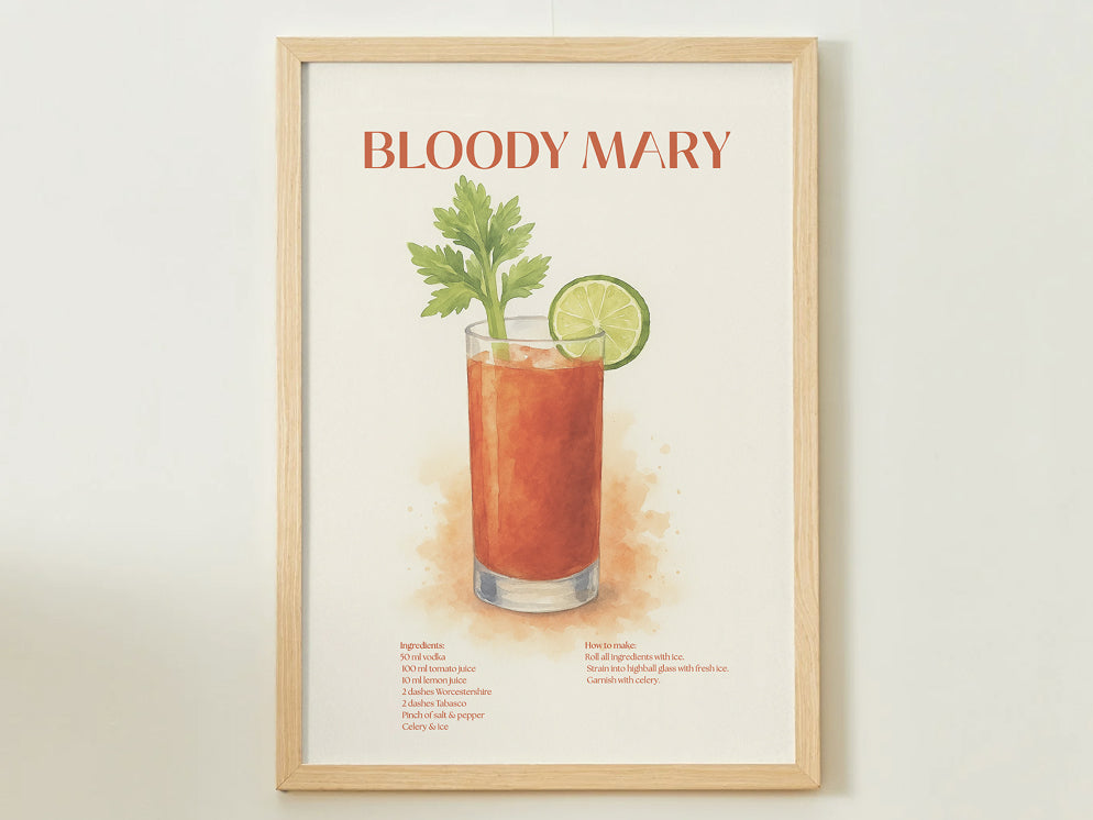 Bloody Mary Cocktail Poster – Akvarellstil
