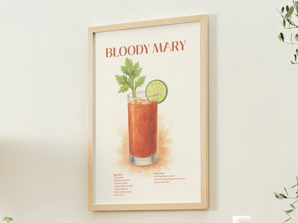 Bloody Mary Cocktail Poster – Akvarellstil