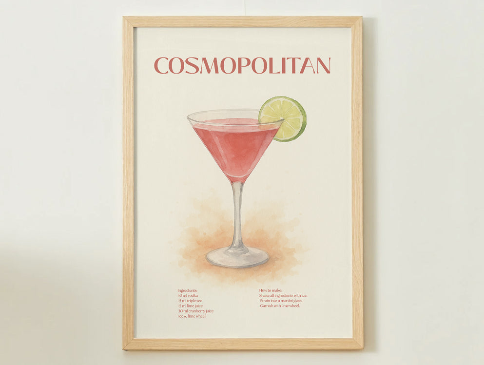 Cosmopolitan Cocktail Poster – Akvarellstil