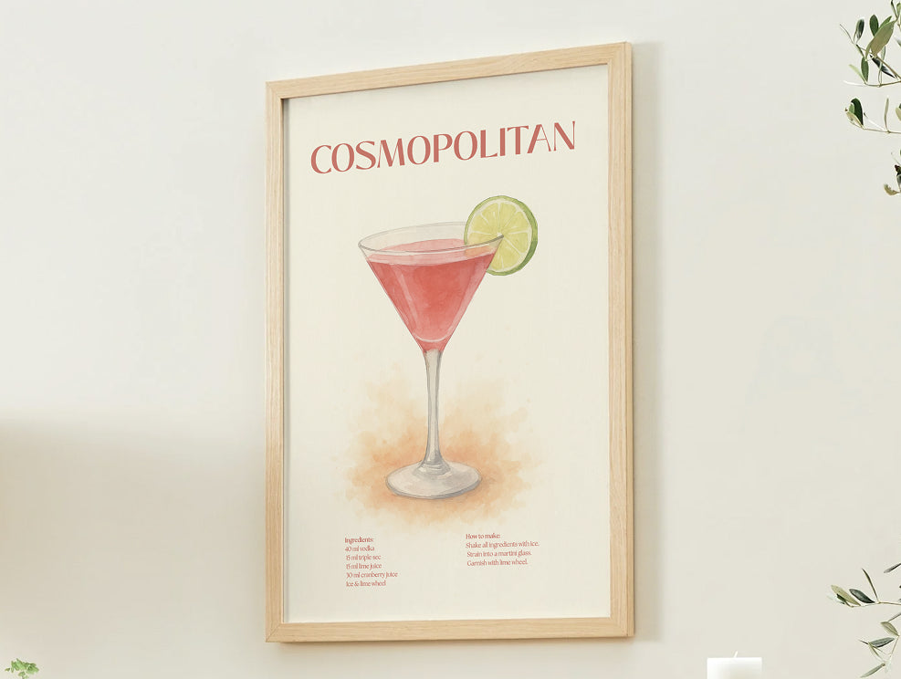 Cosmopolitan Cocktail Poster – Akvarellstil