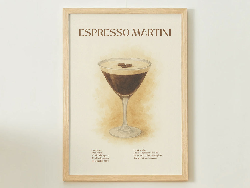 Espresso Martini Cocktail Poster – Akvarellstil