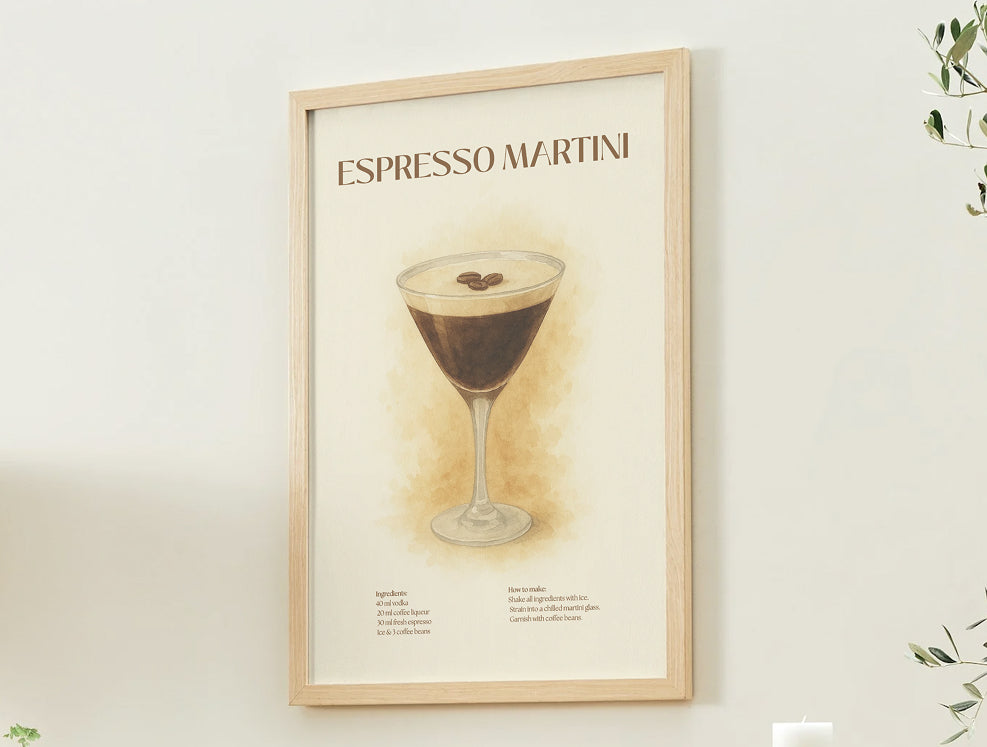Espresso Martini Cocktail Poster – Akvarellstil