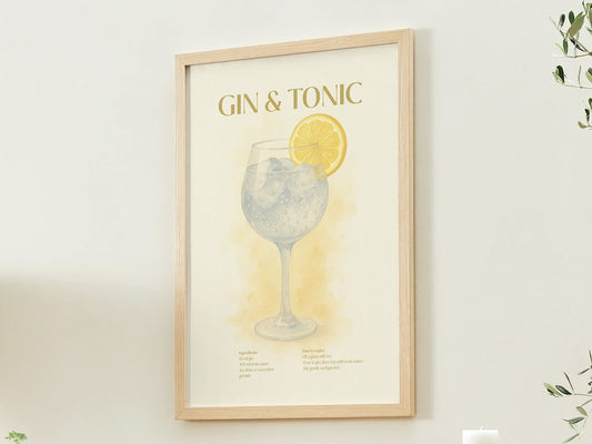 Gin & Tonic Cocktail Poster – Akvarellstil
