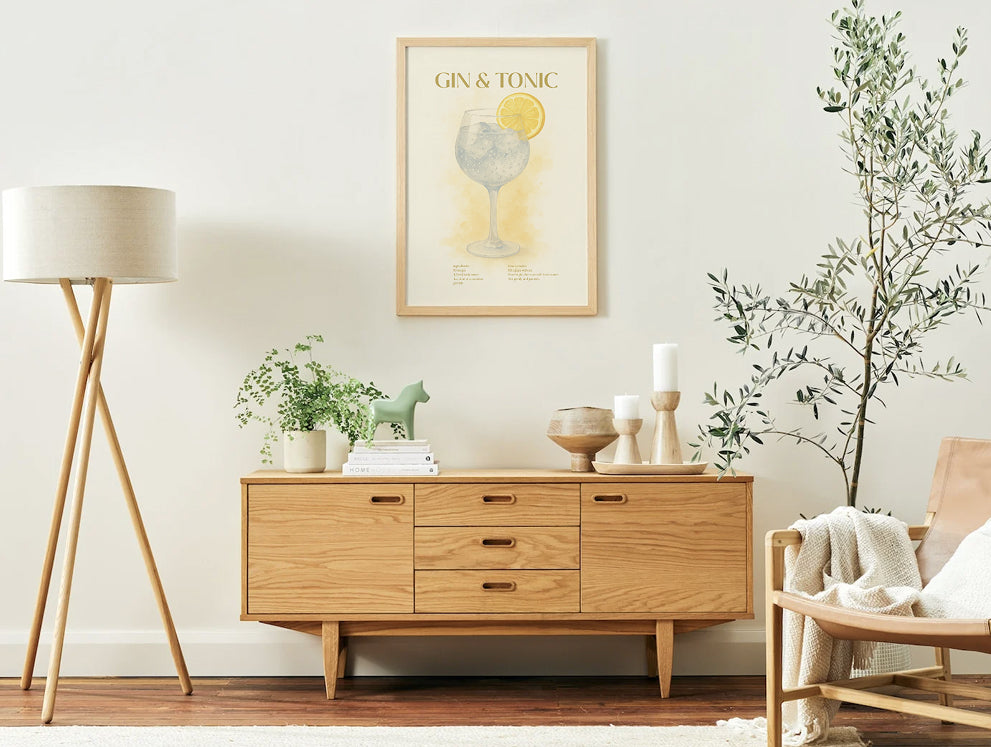 Gin & Tonic Cocktail Poster – Akvarellstil