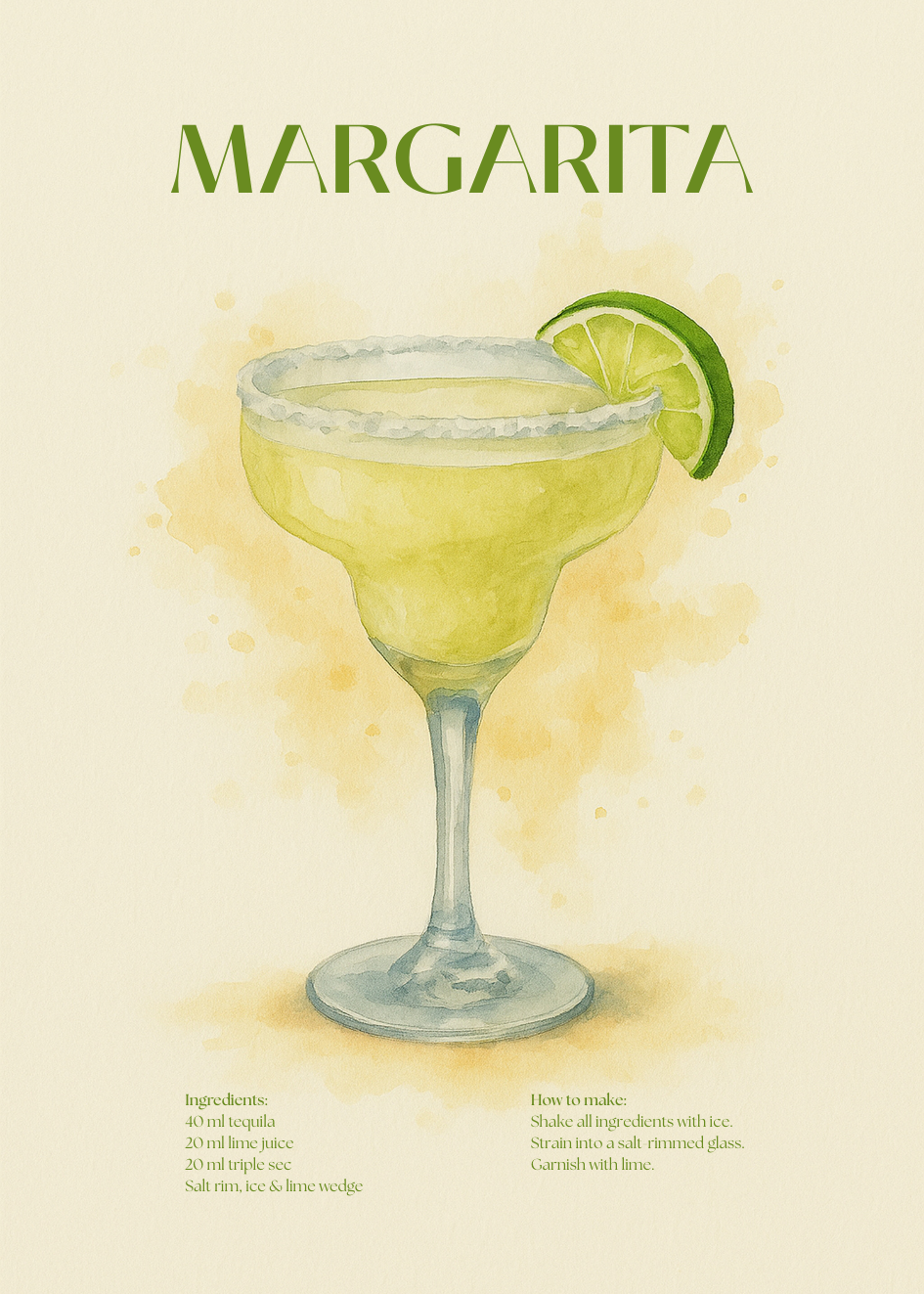 Margarita Cocktail Poster – Akvarellstil