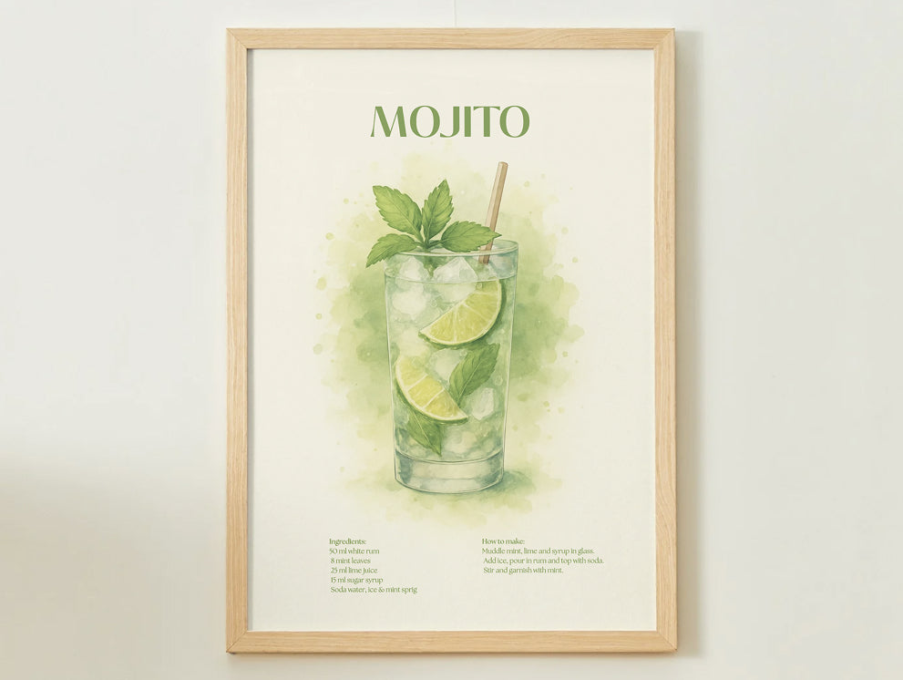 Mojito Cocktail Poster – Akvarellstil