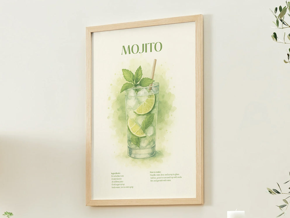 Mojito Cocktail Poster – Akvarellstil