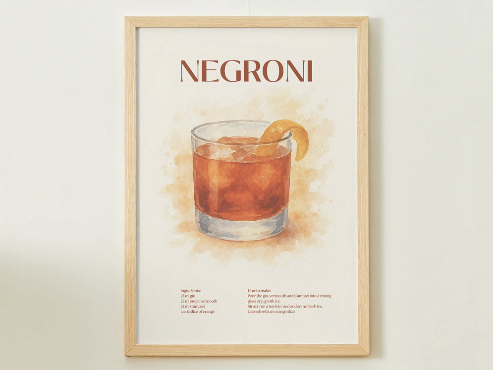 Negroni Cocktail Poster – Akvarellstil