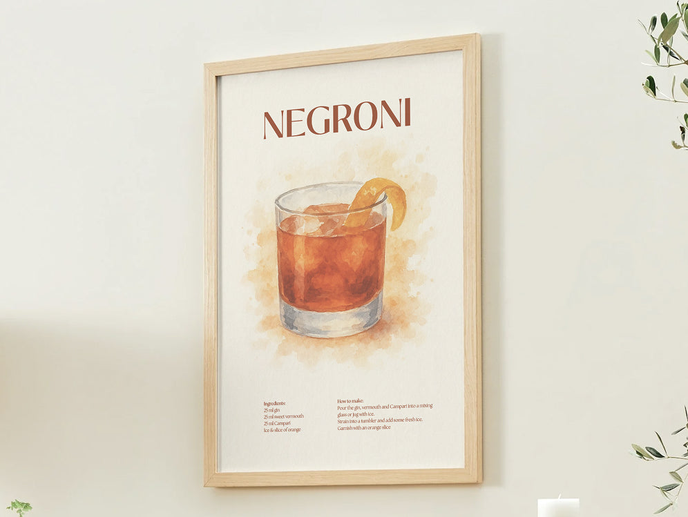 Negroni Cocktail Poster – Akvarellstil