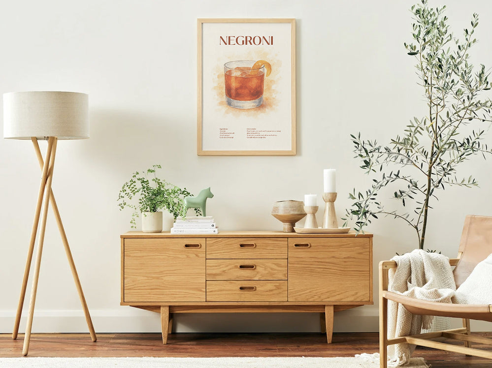 Negroni Cocktail Poster – Akvarellstil
