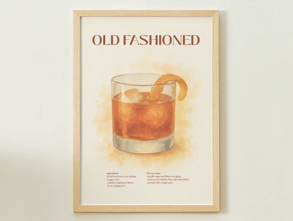 Old Fashioned Cocktail Poster – Akvarellstil