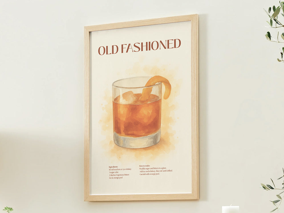 Old Fashioned Cocktail Poster – Akvarellstil
