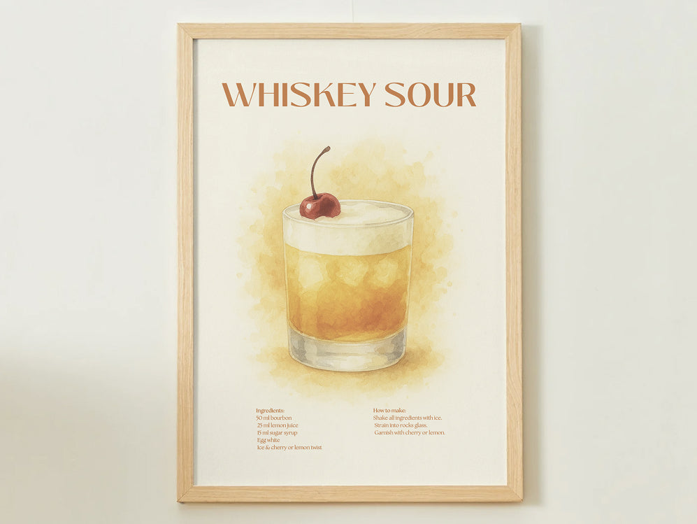 Whiskey Sour Cocktail Poster – Akvarellstil