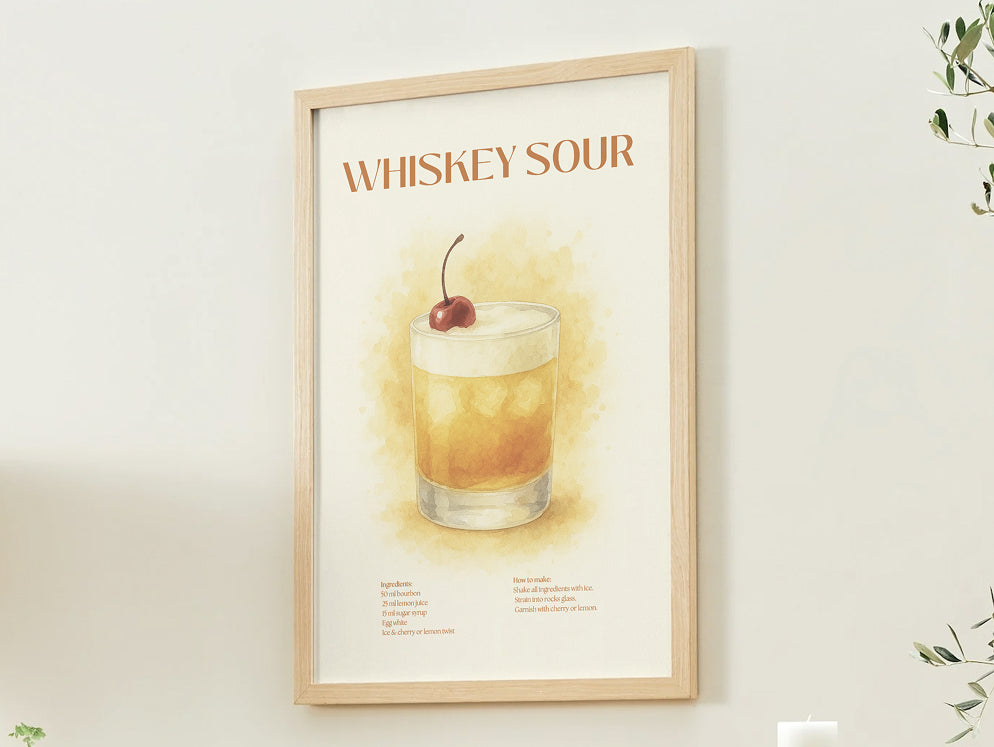 Whiskey Sour Cocktail Poster – Akvarellstil