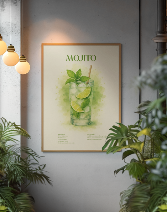 Mojito Cocktail Poster – Akvarellstil