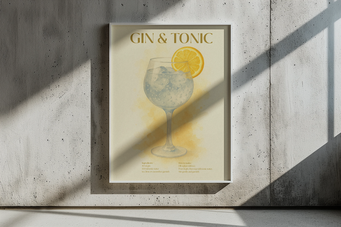 Gin & Tonic Cocktail Poster – Akvarellstil