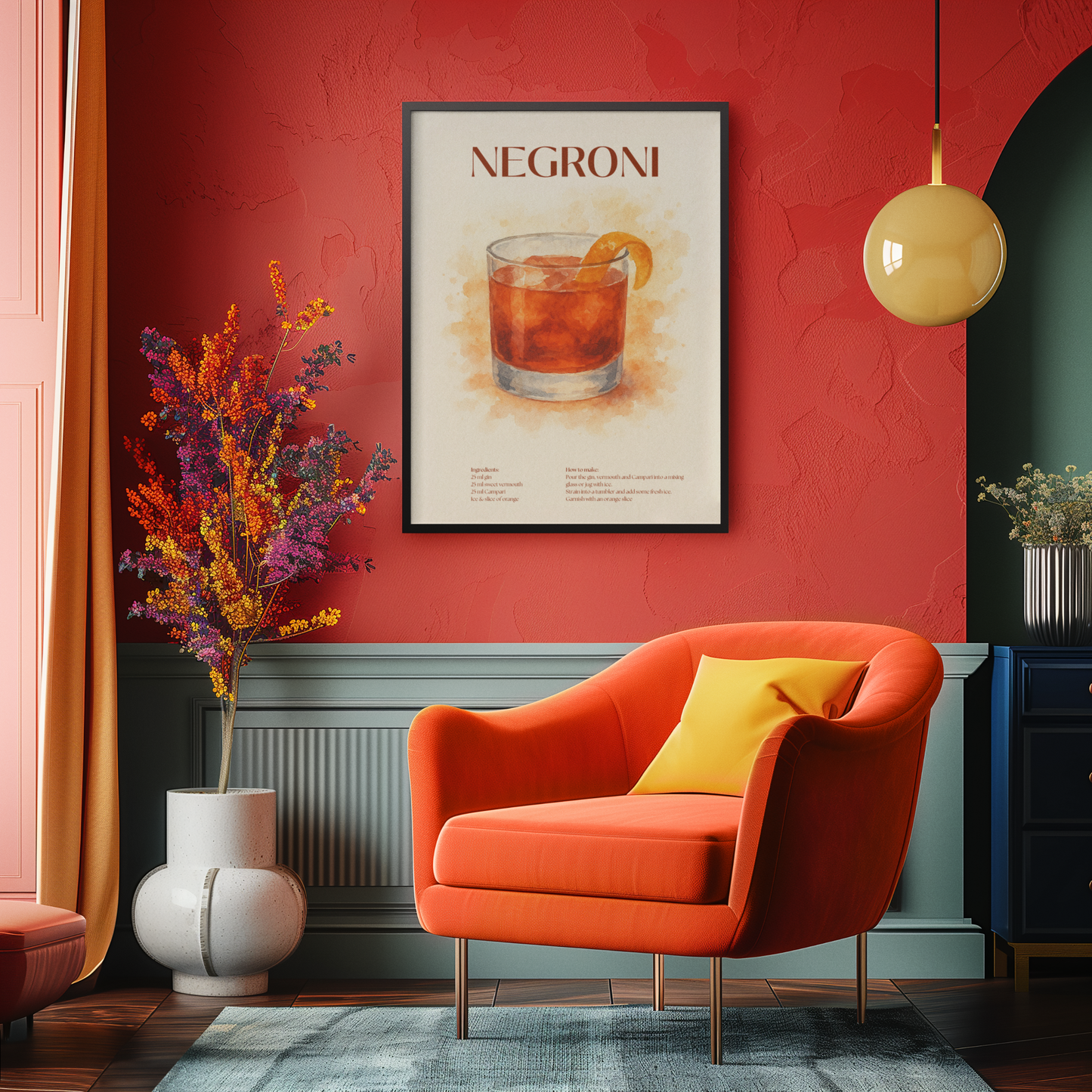 Negroni Cocktail Poster – Akvarellstil