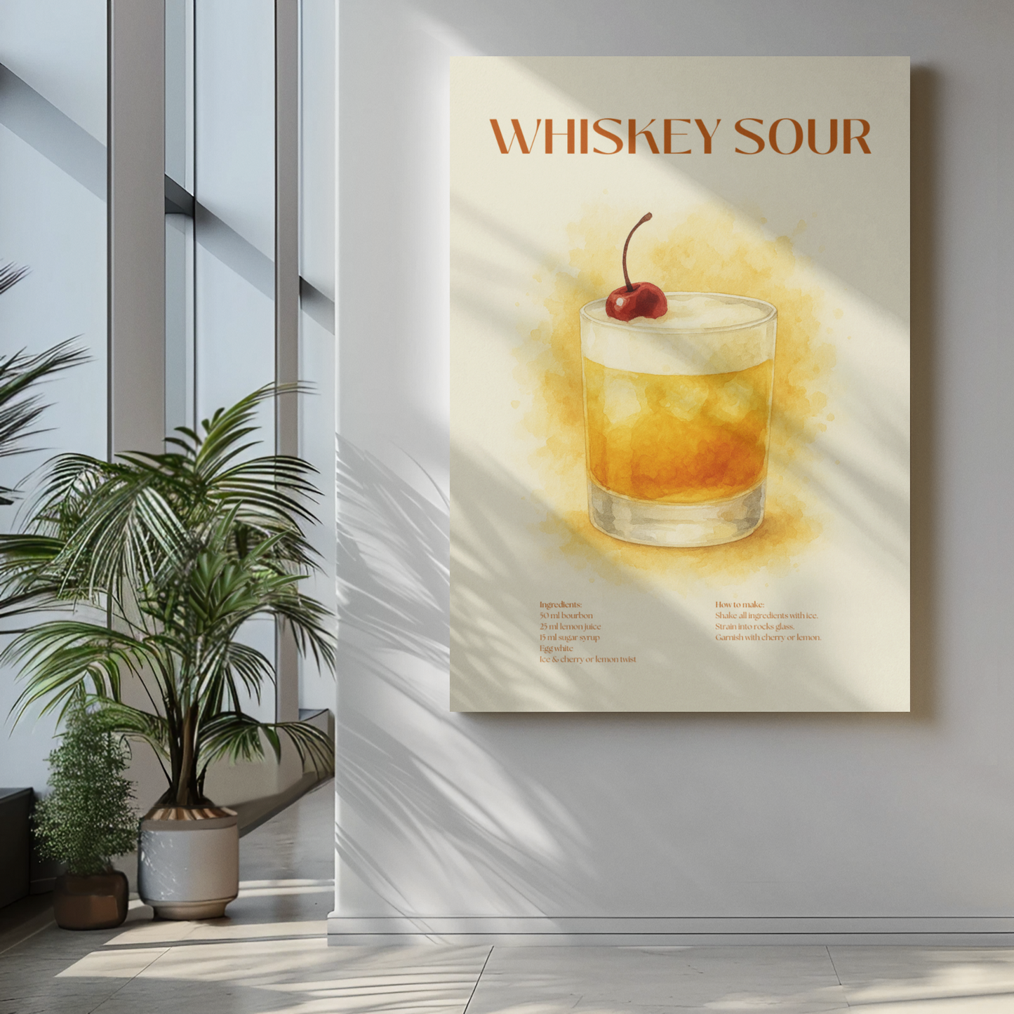 Whiskey Sour Cocktail Poster – Akvarellstil