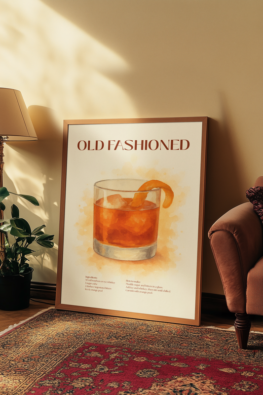 Old Fashioned Cocktail Poster – Akvarellstil