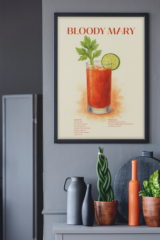 Bloody Mary Cocktail Poster – Akvarellstil