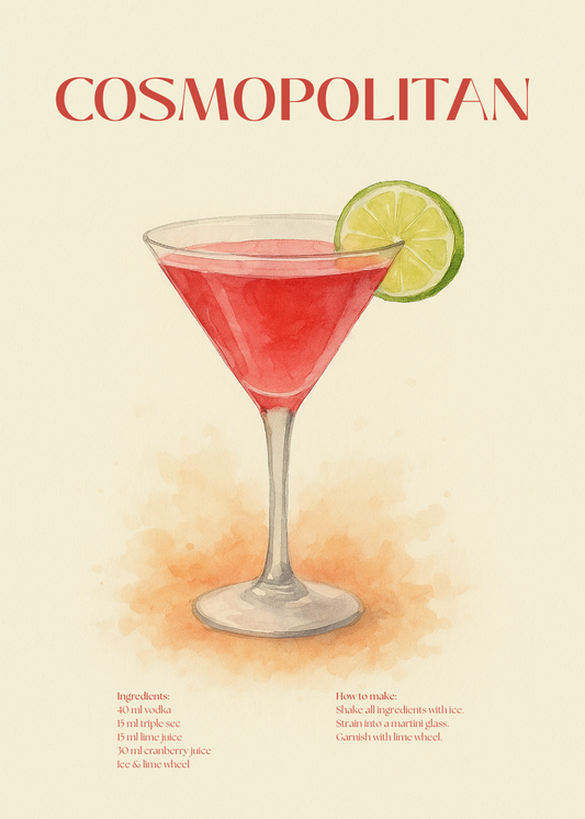 Cosmopolitan Cocktail Poster – Akvarellstil