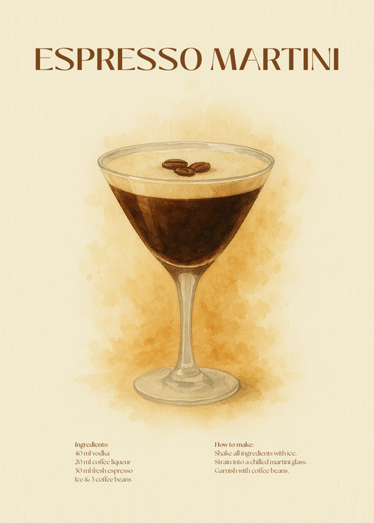 Espresso Martini Cocktail Poster – Akvarellstil