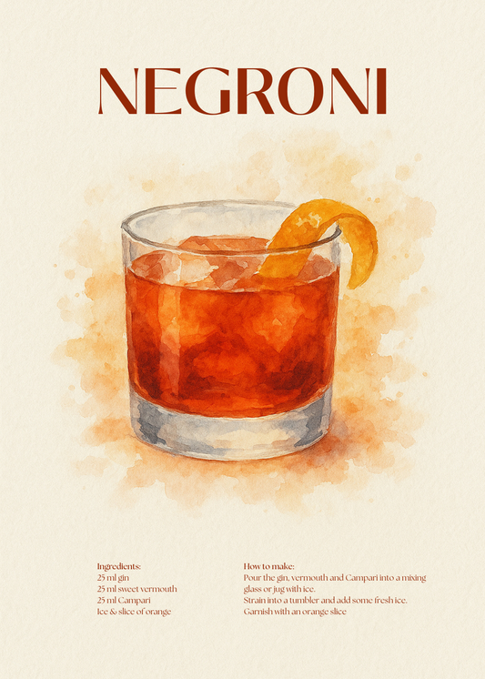 Negroni Cocktail Poster – Akvarellstil