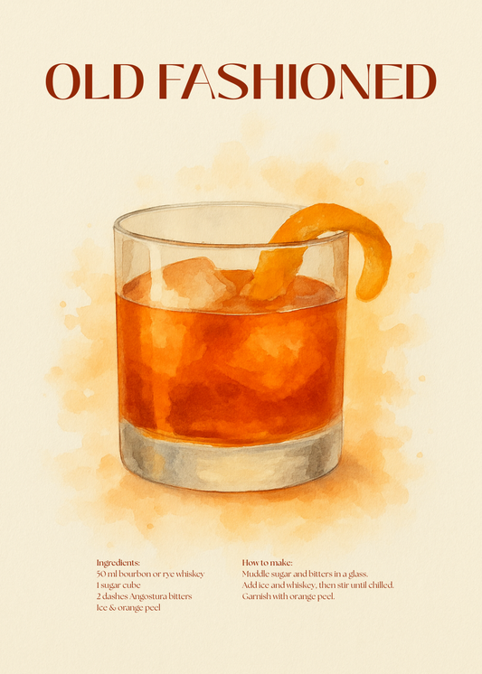Old Fashioned Cocktail Poster – Akvarellstil