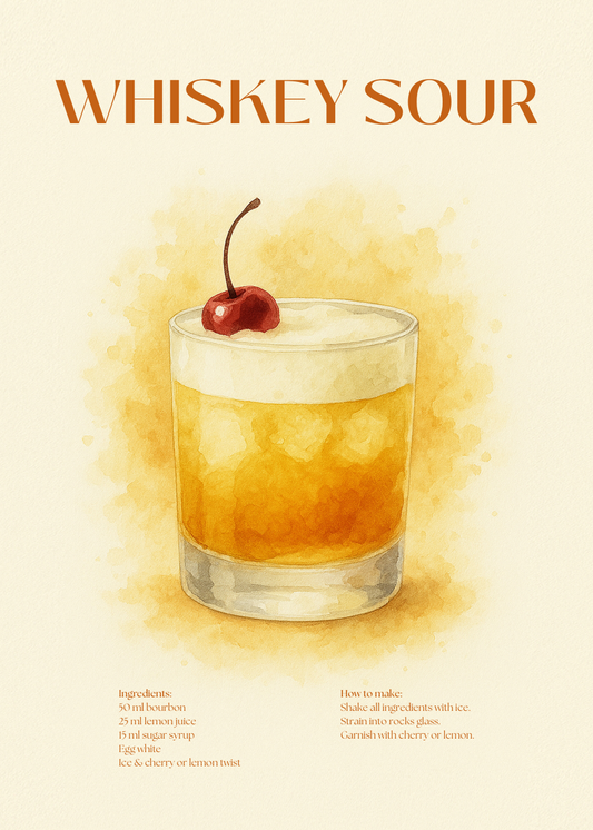 Whiskey Sour Cocktail Poster – Akvarellstil
