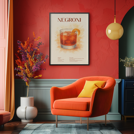 Negroni Cocktail Poster – Akvarellstil